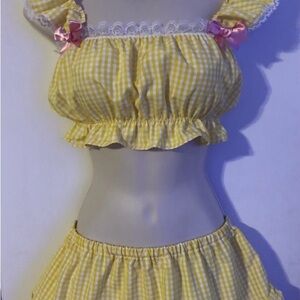 Sexy Goldilocks Costume Micro Mini Skirt Ruffle Crop Top